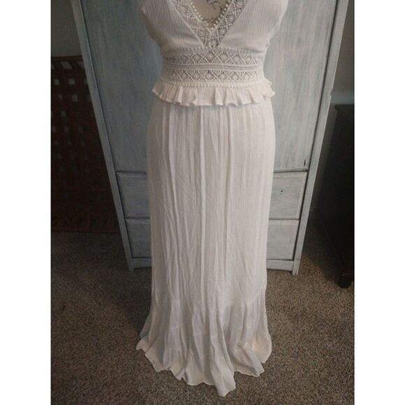 Shero  Lace Ruffled  maxi sleeveless  dress Md White Boho Cottage Core Beachy - Picture 10 of 11